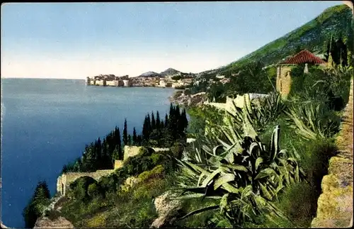Ak Ragusa Dubrovnik Kroatien, Teilansicht der Stadt von San Giacomo aus, Grünanlagen, Häuser