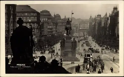 Ak Praha Prag Tschechien, Václavské námesti, Wenzelsplatz, Denkmal