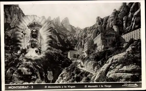 Ak Montserrat Katalonien, El Monasterio y la Virgen