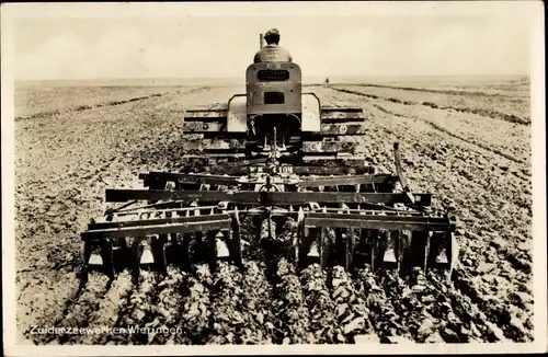 Ak Wieringen Hollands Kroon Nordholland Niederlande, Zuiderzeewerken, Pflug auf dem Feld