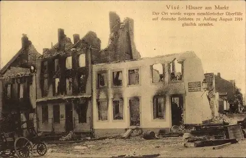 Ak Visé Wallonien Lüttich, Häuser am Markt, Kriegszerstörung 1. WK