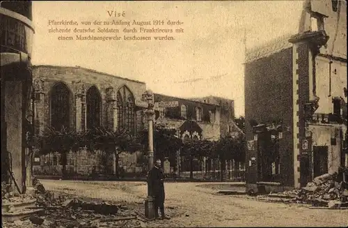 Ak Visé Wallonien Lüttich, Pfarrkirche, Kriegszerstörung 1. WK