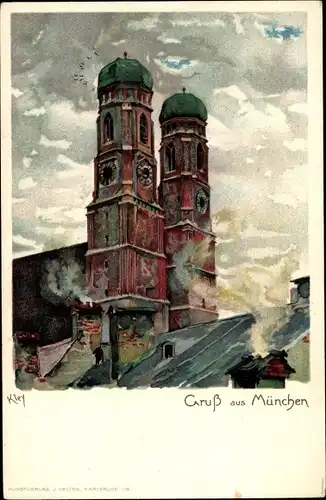 Künstler Litho Kley, Heinrich, München, Türme der Frauenkirche