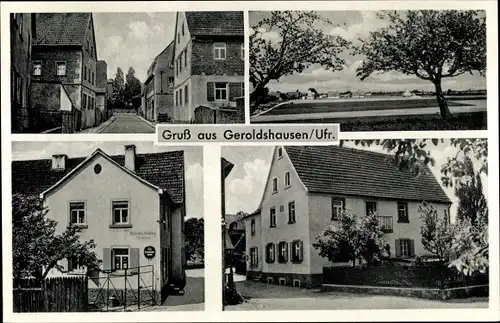 Ak Geroldshausen Unterfranken, Bäckerei, Straßenpartien, Gesamtansicht