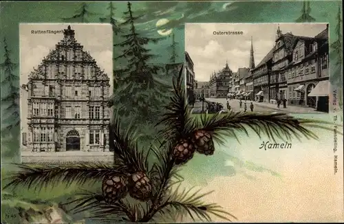 Mondschein Ak Hameln an der Weser Niedersachsen, Rattenfängerhaus, Osterstraße