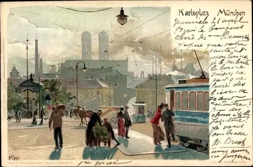 Künstler Litho Kley, H., München Bayern, Karlsplatz