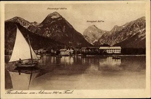 Ak Achensee Tirol, Fürstenhaus, Segelboot, Tristenkopf, Sonnjoch