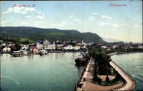 Ak Bregenz Vorarlberg, Hafenpartie, Steg, Blick zum Ort