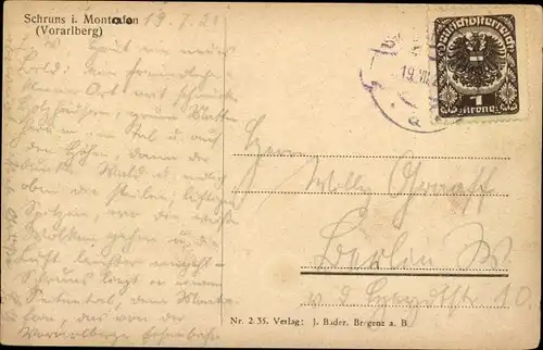 Ak Schruns in Vorarlberg, Ort im Tal