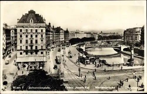 Ak Wien Innere Stadt, Schwedenplatz, Franz Josefs Kai, Marienbrücke, Dianabad