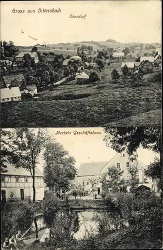 Ak Dittersbach Frauenstein im Erzgebirge, Oberdorf, Merkels Geschäftshaus