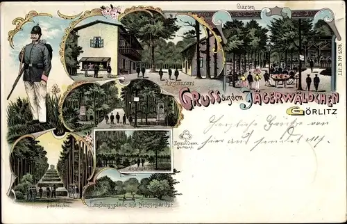 Litho Görlitz in der Lausitz, Restaurant Jägerwäldchen, Landungsplatz