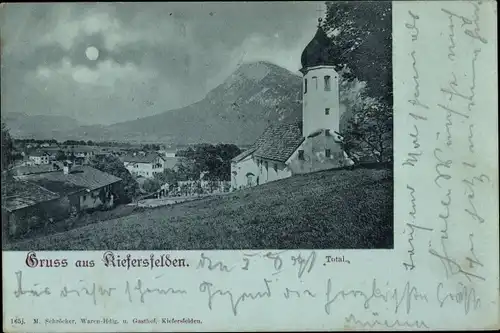 Mondschein Ak Kiefersfelden Oberbayern, Blick auf den Ort