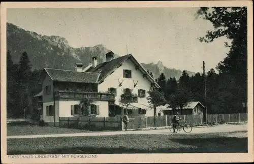 Ak Linderhof Ettal Oberbayern, Forsthaus mit Pürschling