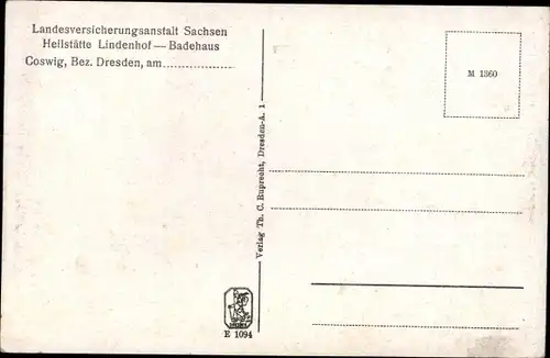 Ak Coswig in Sachsen, Wegpartie zur Landesversicherungsanstalt Sachsen, Lindenhof, Badehaus