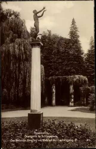 Ak Neustrelitz in Mecklenburg, Orangerie im Schlosspark, Der betende Jüngling, Laubengang