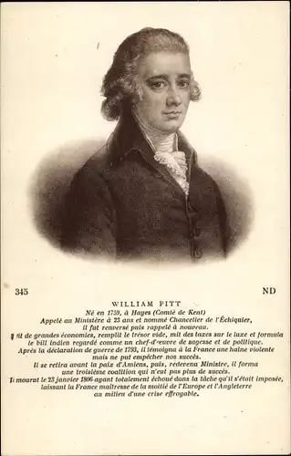 Künstler Ak William Pitt, Ministere, Chanceller, Portrait