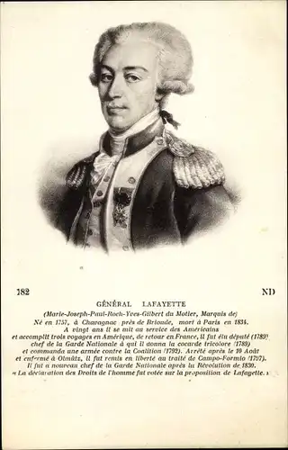 Künstler Ak General Marie Joseph Lafayette, Marquis, Portrait