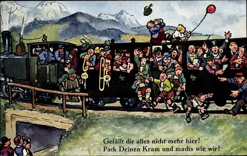 Künstler Ak Boettcher, Hans, Gefällt dir alles nicht mehr hier, Reisende im Zug