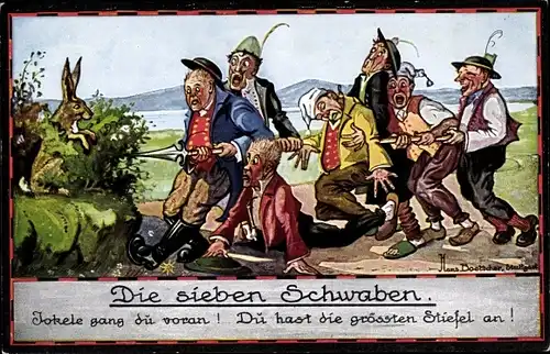 Künstler Ak Boettcher, Hans, Die sieben Schwaben, Jokele gang du voran