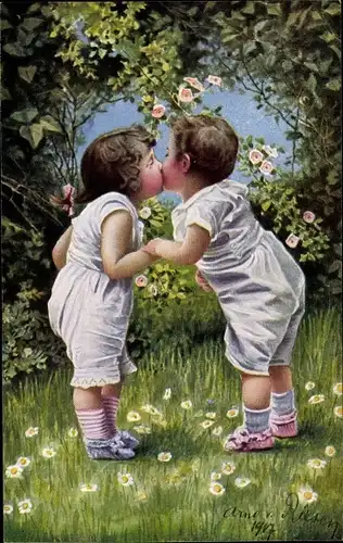 Künstler Ak von Riesen, Arno, Kinder, Kuss