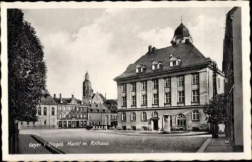 Ak Geyer im Erzgebirge Sachsen, Markt mit Rathaus