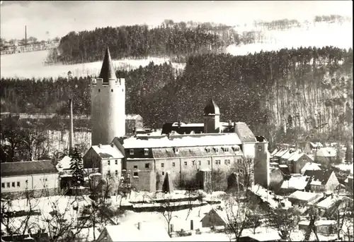 Ak Zschopau im Erzgebirge Sachsen, Schloss, Winteransicht