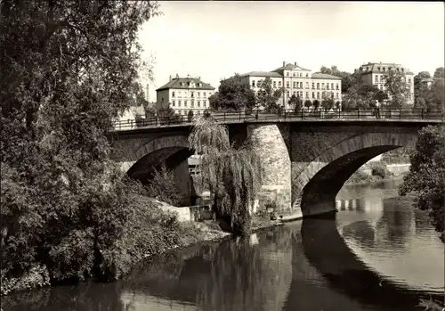 Ak Zschopau im Erzgebirge Sachsen, erweiterte Oberschule, Brücke, Fluss