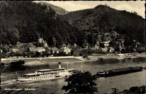 Ak Schmilka Bad Schandau Sächsische Schweiz, Flusspartie, Teilansicht, Schiffe