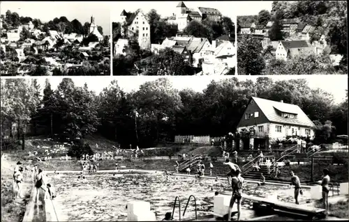 Ak Hohnstein Sächsische Schweiz, Teilansichten, Burg, Schwimmbad, Badegäste