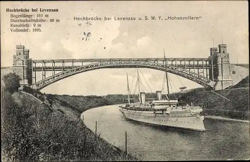 Ak Levensau Neuwittenbek in Schleswig Holstein, Hochbrücke und S.M.Y. Hohenzollern