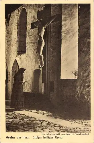Künstler Ak Ackermann, W., Goslar am Harz, Großes heiliges Kreuz, Holzschnitzarbeit 12. Jahrhundert