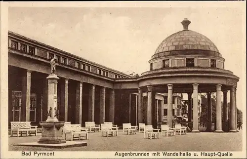 Ak Bad Pyrmont in Niedersachsen, Augenbrunnen mit Wandelhalle und Hauptquelle