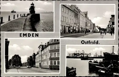 Ak Emden in Ostfriesland, Straßenpartien, Geschäfte, Hafen, Mole