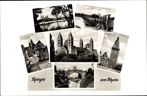 Ak Speyer am Rhein, Teilansicht, Brücke, Turm, Panorama