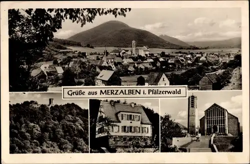 Ak Merzalben in der Pfalz, Panorama, Kirche