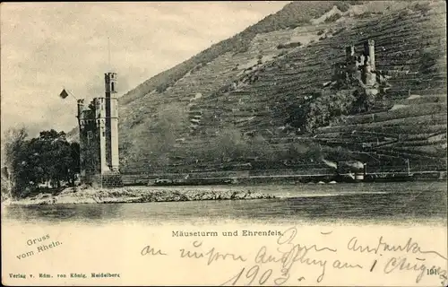 Ak Bingerbrück Bingen am Rhein, Mäuseturm und Ehrenfels