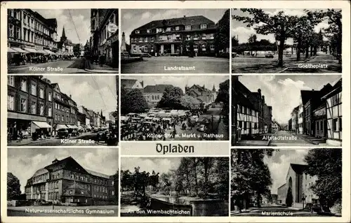 Ak Opladen Leverkusen in Nordrhein Westfalen, Goetheplatz, Landratsamt, Gymnasium, Marienschule