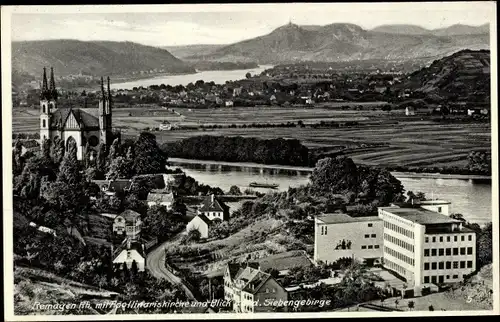 Ak Remagen am Rhein, Apollinariskirche und Blick auf das Siebengebirge