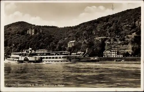 Ak  Kapellen Stolzenfels Koblenz, Crons Hotel, Dampfer