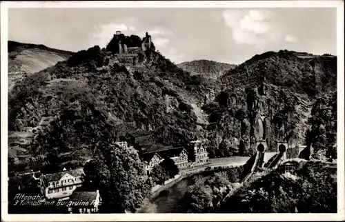 Ak Altenahr im Ahrtal, 3 Tunnels mit Burgruine Are