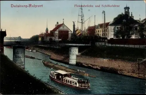 Ak Ruhrort Duisburg im Ruhrgebiet, Finkenbrücke mit Schifferbörse