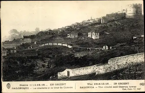 Ak Thessaloniki Griechenland, La Citadelle et la tour de Ciceron