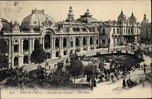 Ak Monte Carlo Monaco, Facade du Casino, Kasino, Passanten