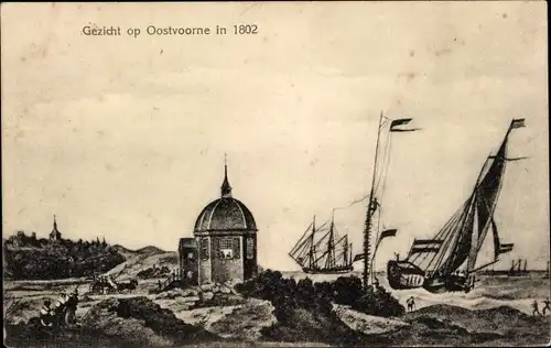 Ak Oostvoorne aan Zee Südholland, Gezicht op Oostvoorne in 1802