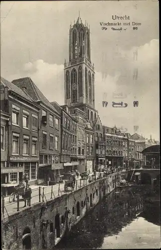 Ak Utrecht Niederlande, Vischmarkt met Dom