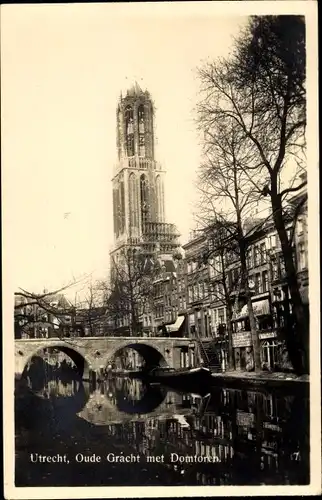 Ak Utrecht Niederlande, Oudegracht, Domtoren