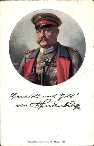 Passepartout Künstler Ak Generalfeldmarschall Paul von Hindenburg, Portrait, Hauptquartier Ost 1915