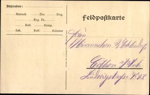 Gedicht Ak Artillerie Kanonade am 11. November 1914, Wir steh'n in finstrer Mitternacht, I WK