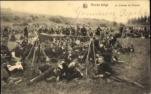 Ak Armee belge, le drapeau au bivouac, belgische Soldaten, I WK